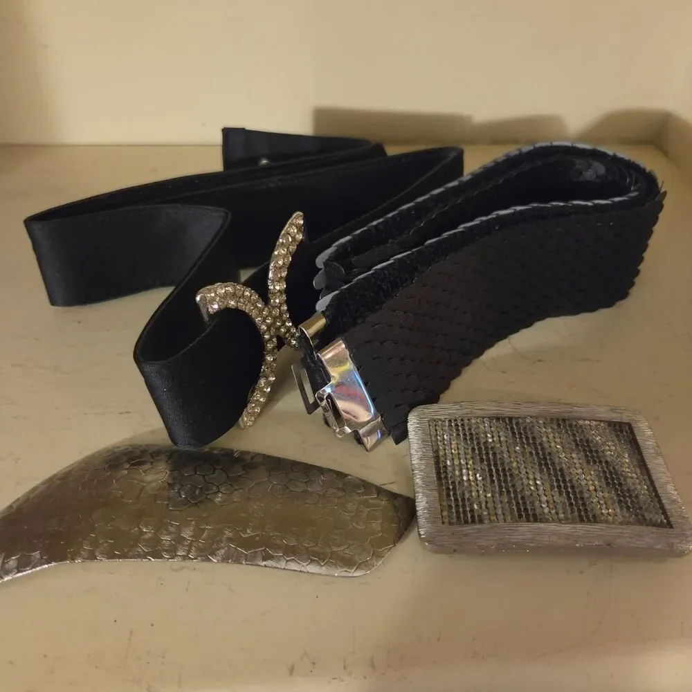 Y2K Statement Elastic Stretch Belt Lot 2  Interchangeable  Buckles Fits Med 90's